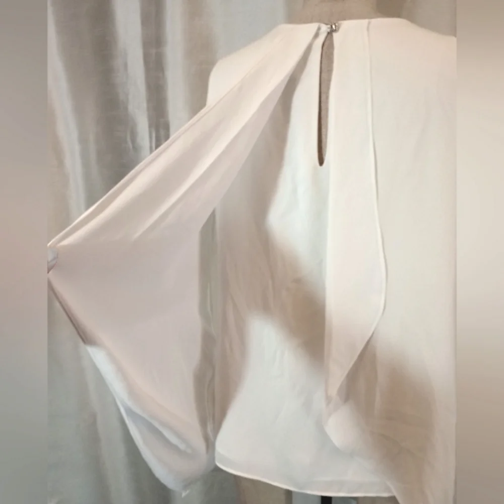 Black House White Market Tank Top, White, High /Low,  Asymmetrical Hem, Sheer, M - Picture 6 of 10